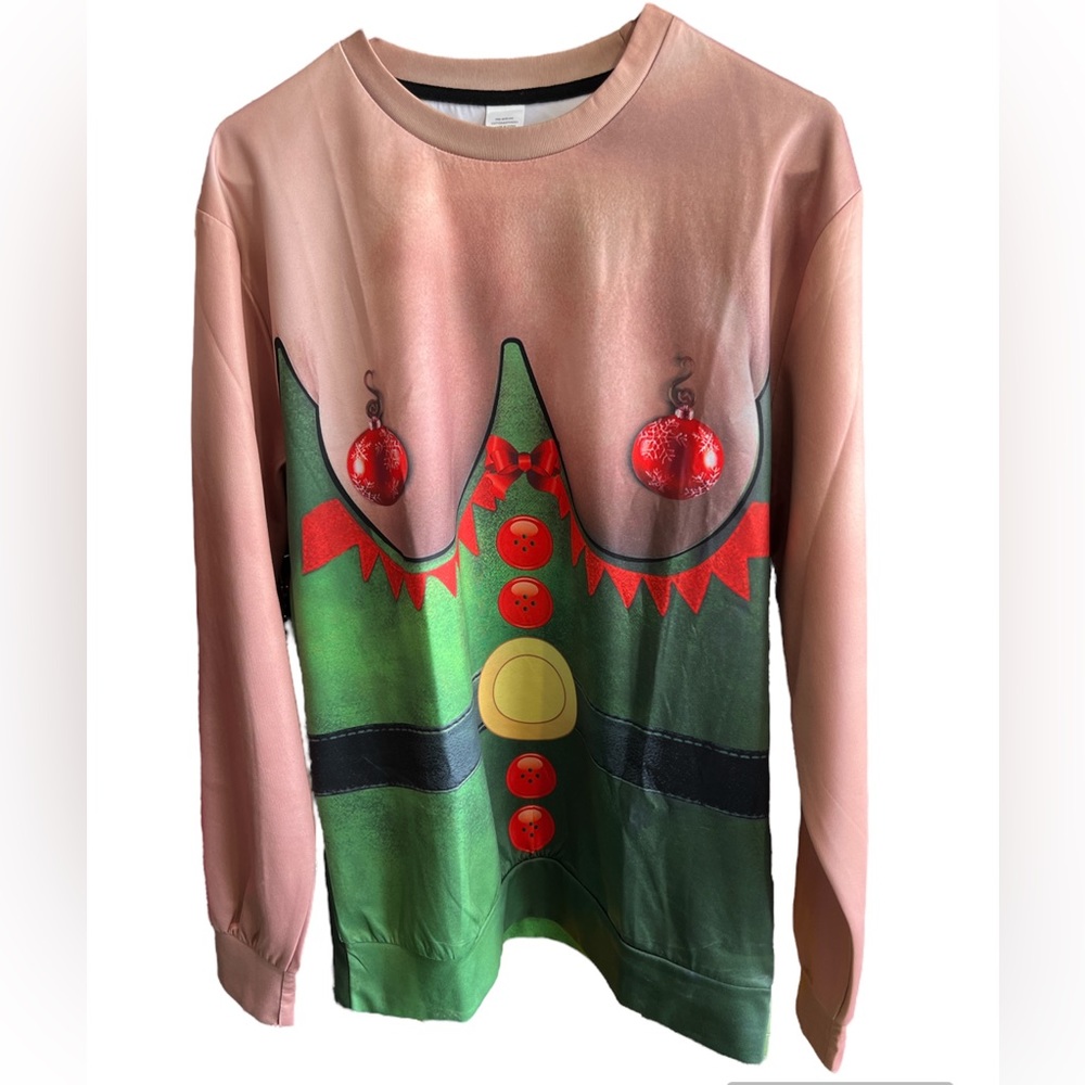 Mrs. Claus Funny Ugly Sweater Ornaments Men’s Size Medium (Runs Large)